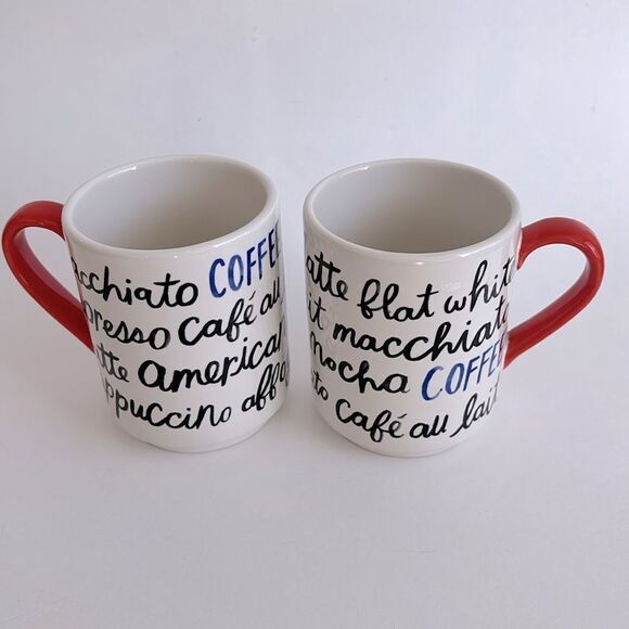 Set Of 2 Kate Spade NY Lenox Mugs Piping Hot Doodle Handwriting Scribbles - Picture 1 of 11